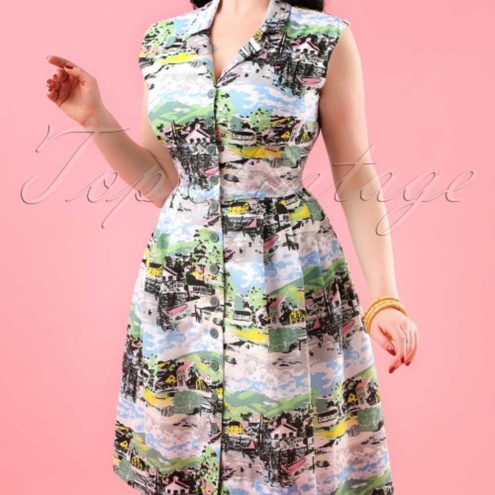 "Frankie" dress in scenic Cornish print